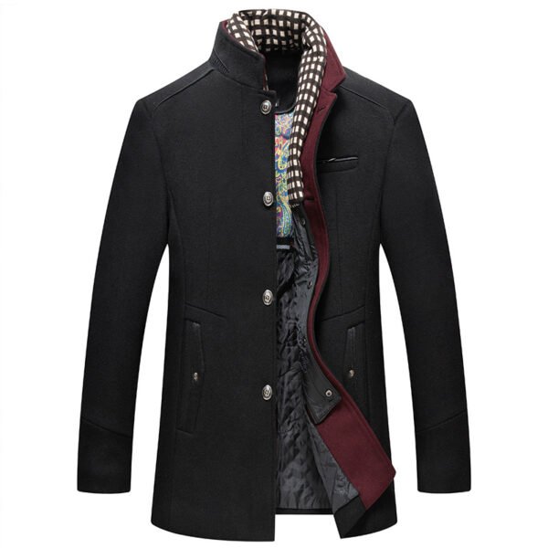 Fashion Scarf Collar Splicing Wool Men’s Trench Coat