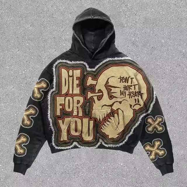 Custom Logo Acid Wash Manufacturers Cotton Embroidery Hooded