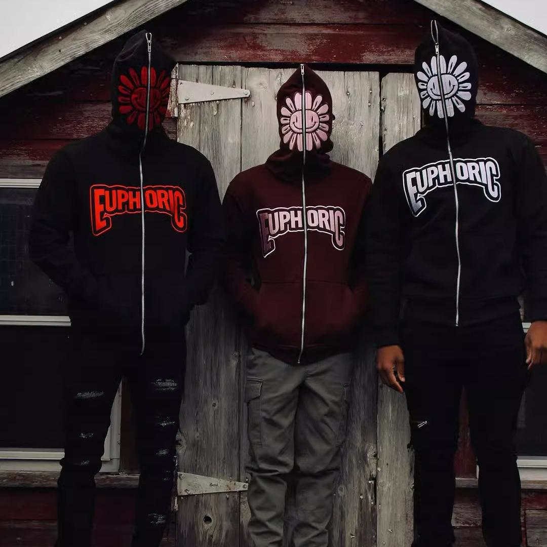 puff print zip up hoodie