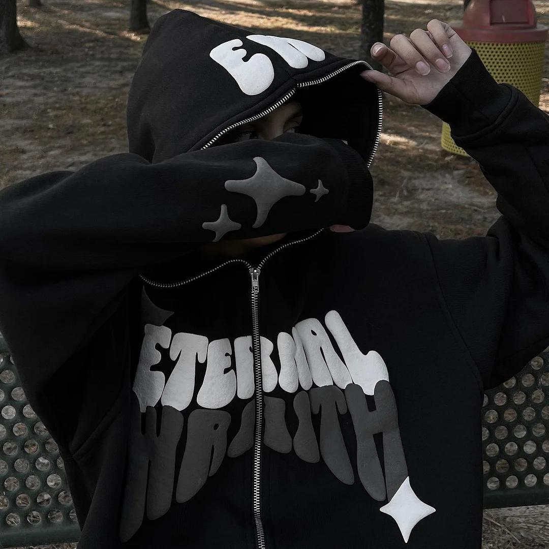 3D Puff Print Custom Streetwear Full Face Zip Up Cotton Hoodie