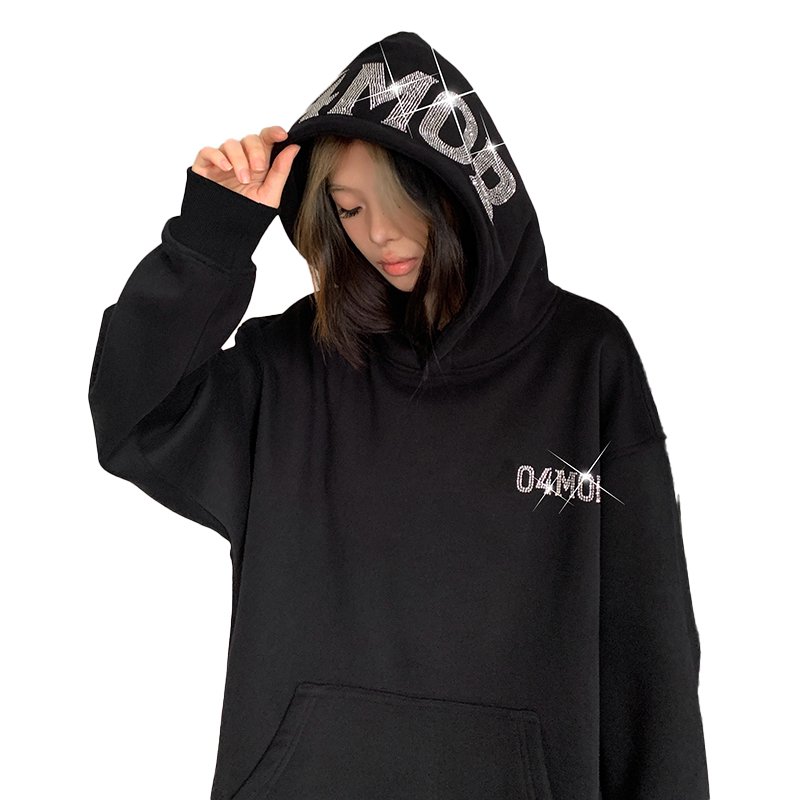 Winter Design Rhinestone Streetwear Custom Cotton Oversize Hoodie
