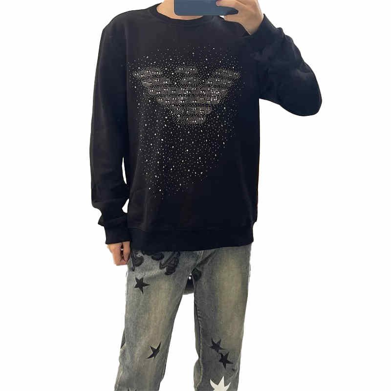 black sweatshirt with rhinestones