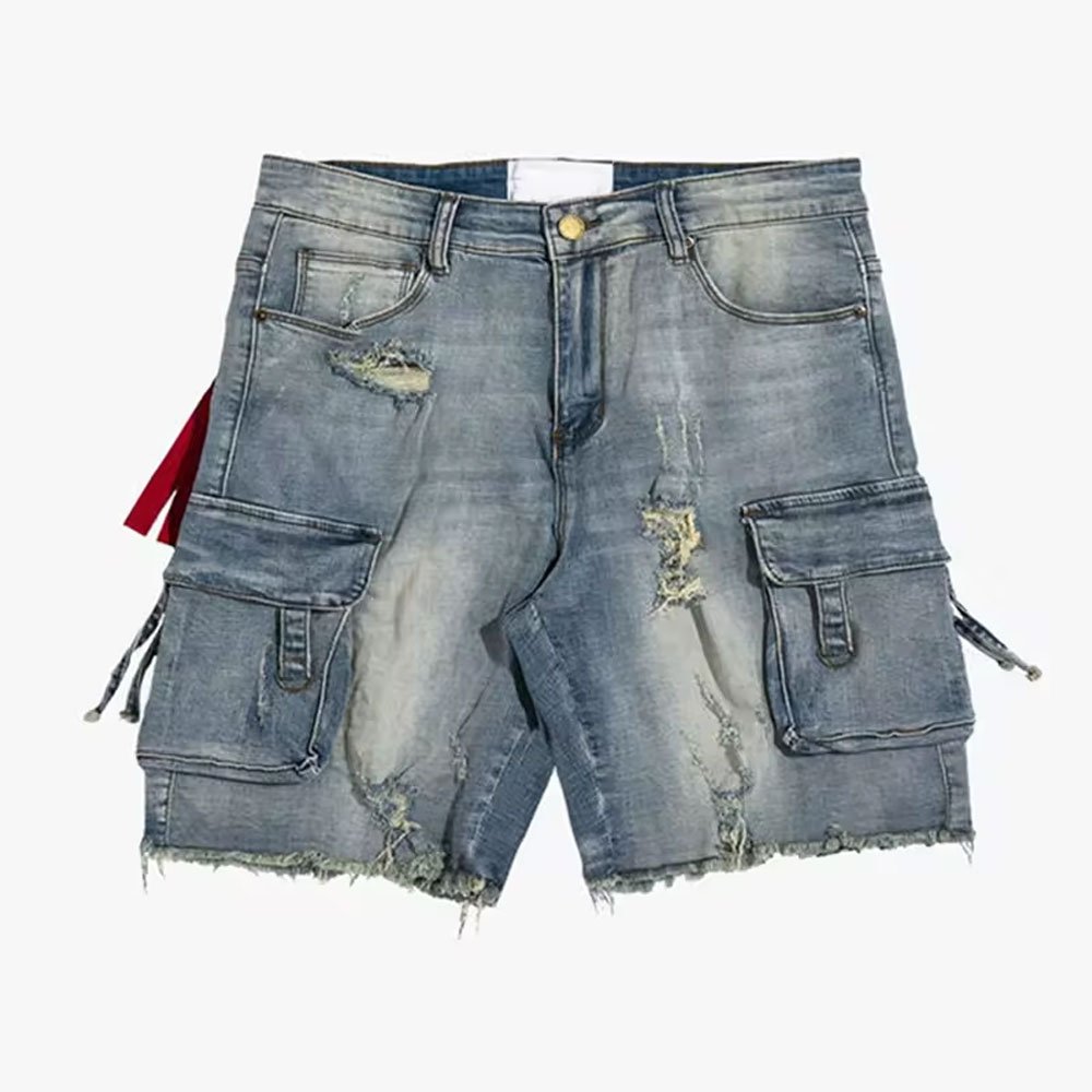 Distressed Denim Shorts with Custom Wash